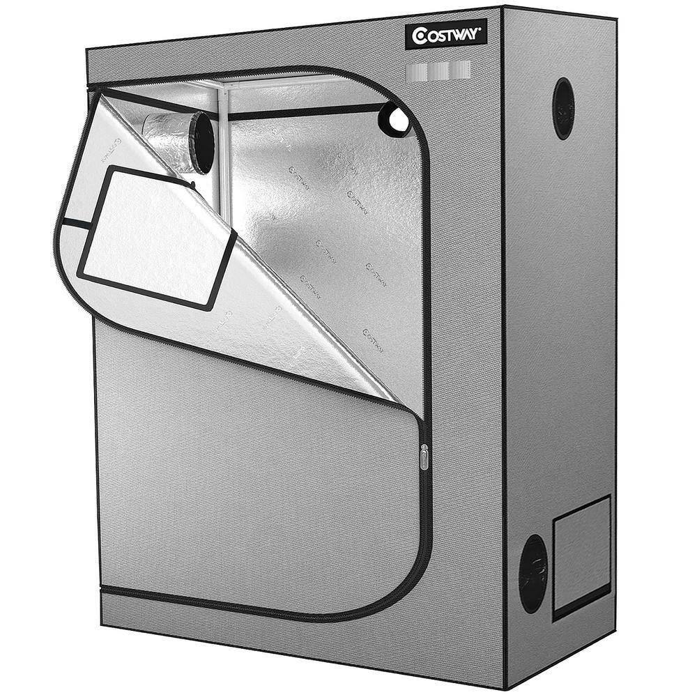 Costway 4 ft. x 2 ft. x 5 ft. Gray Mylar Hydroponic Grow Tent with