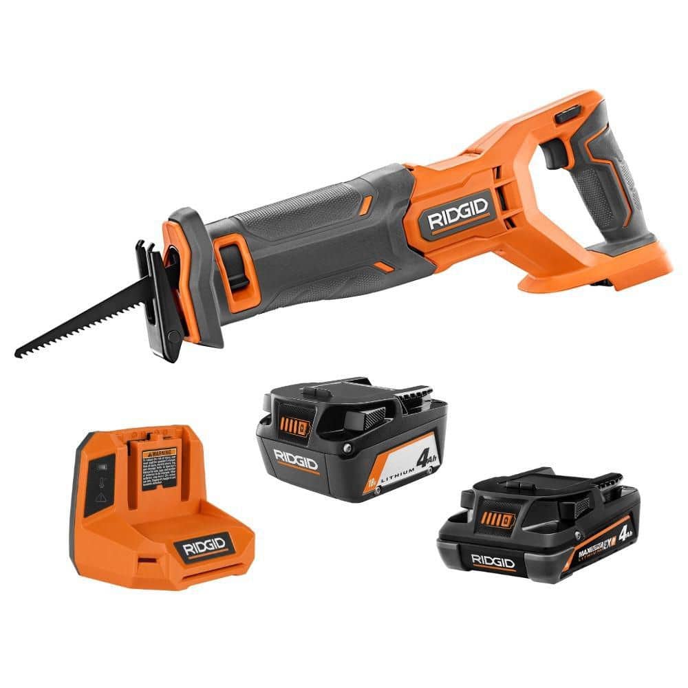 RIDGID 18V Cordless Reciprocating Saw Kit, 4.0 Ah Battery, Charger & 18V 4.0 Ah EXP Lithium-Ion Battery (R8646KR840041)