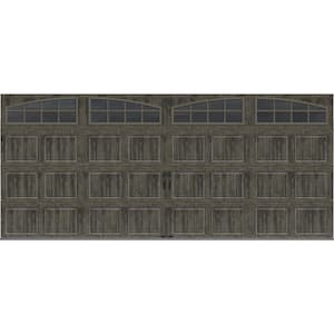 Gallery Steel Short Panel 16 ft x 7 ft Insulated 6.5 R-Value Wood Look Slate Garage Door with Arch Windows