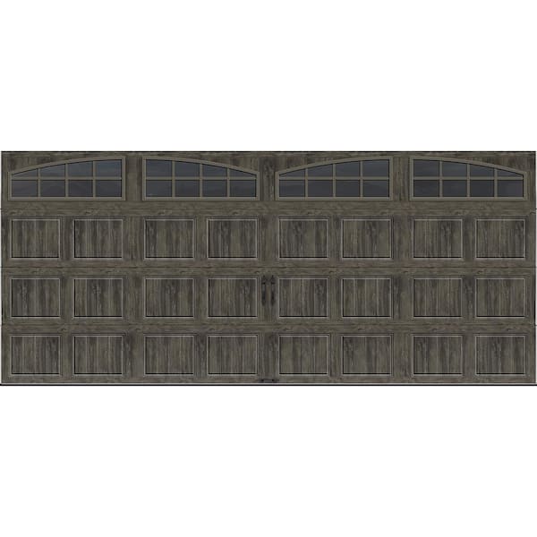 Clopay Gallery Steel Short Panel 16 ft x 7 ft Insulated 18.4 R-Value Wood Look Slate Garage Door with Arch Windows