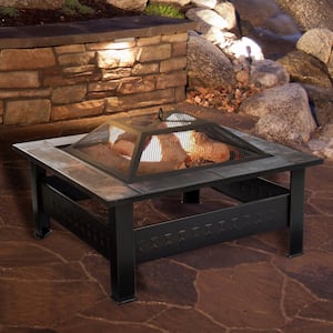 32 in. Steel Square Tile Fire Pit with Cover
