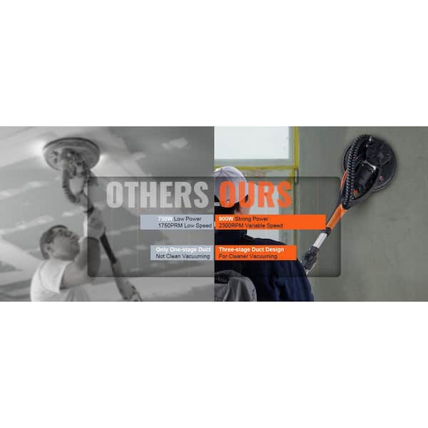 Wall Smoother, 900 W Power Tool, Includes 12 Sanding Pads, Adjustable Speeds from 800-1800 RPM, 3 Vacuum Tubes