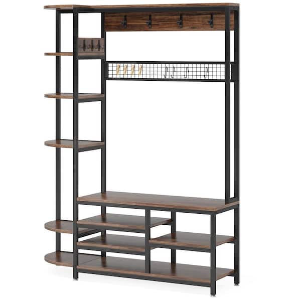 BYBLIGHT Brown Hall Tree with Hidden Shoe Cabinet, Coat Racks, Shoe Bench  and Storage Shelves for Entryway, Closet BB-JW0369GX - The Home Depot
