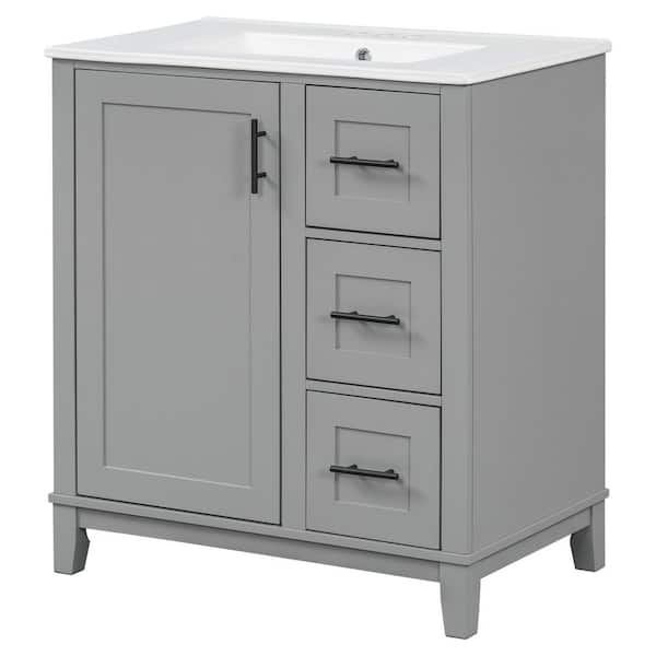 30 in. W x 18.3 in. D x 34 in. H Single Sink Freestanding Bath Vanity in Grey with White Ceramic Top