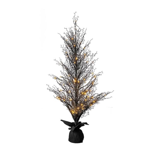 5 ft. Pre-Lit Black Twig Artificial Tree in Burlap Plater with 85 Warm White LED Lights