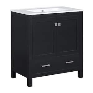 30 in. W x 18.3 in. D x 34 in. H Single Sink Freestanding Bath Vanity in Black with White Ceramic Top