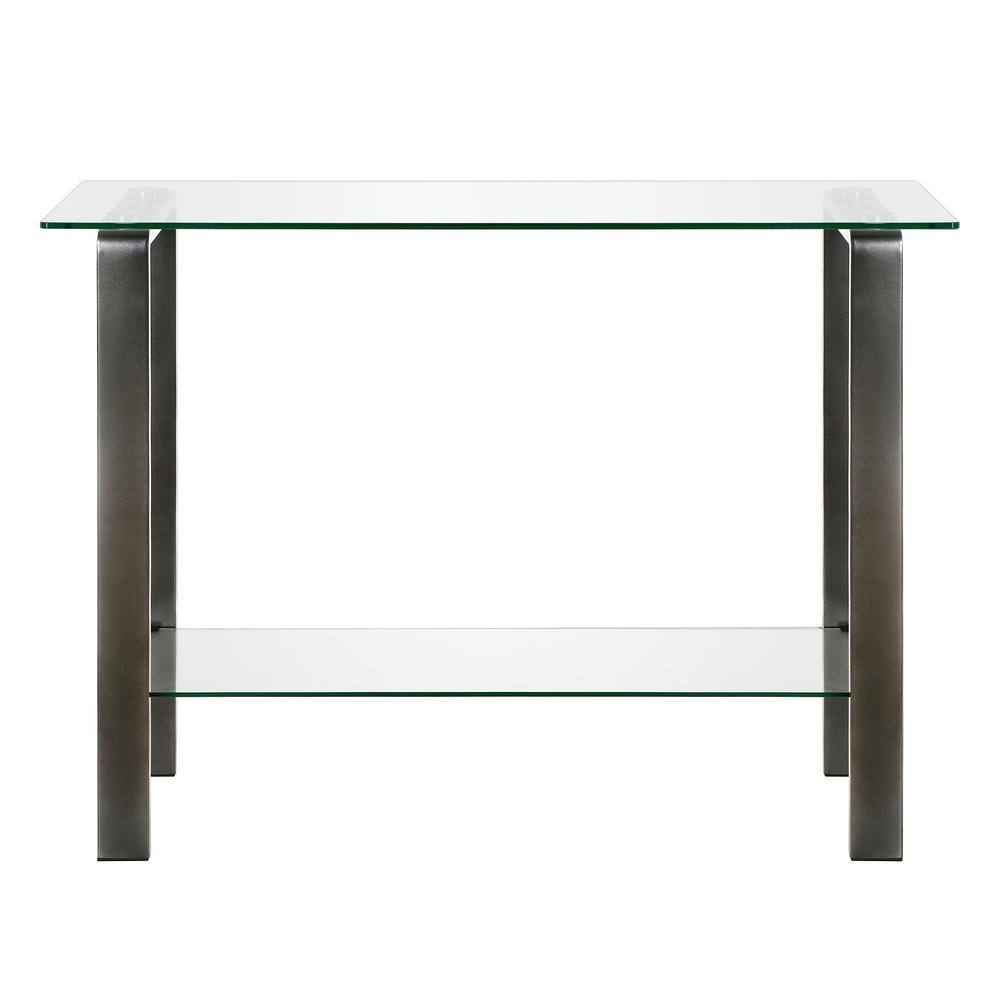 Asta 42'' Gunmetal Gray Glass Console Table with Storage