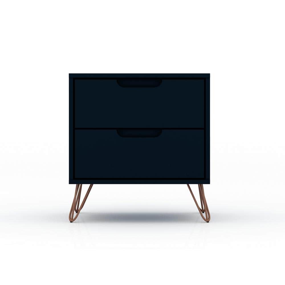 Tatiana Midnight Blue Mid-Century 2-Drawer Nightstand Set