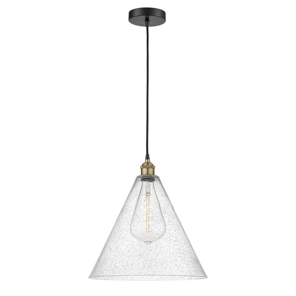 Edison Cone 100-Watt 1-Light Black Antique Brass Shaded Mini Pendant Light with Seeded Glass Shade price history on PriceWatchPro