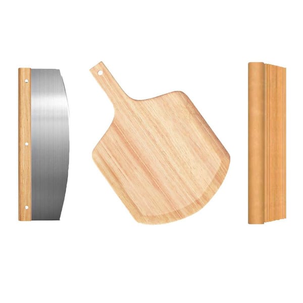 4-Piece Pizza Stone Set with Oak Peel, Cutter & Parchment Paper for Oven & Grill, 15x12 Inch Baking Stone