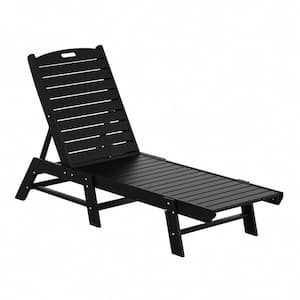 Laguna Black Fade Resistant HDPE All Weather Plastic Outdoor Patio Reclining Chaise Lounge Chair with Adjustable Back