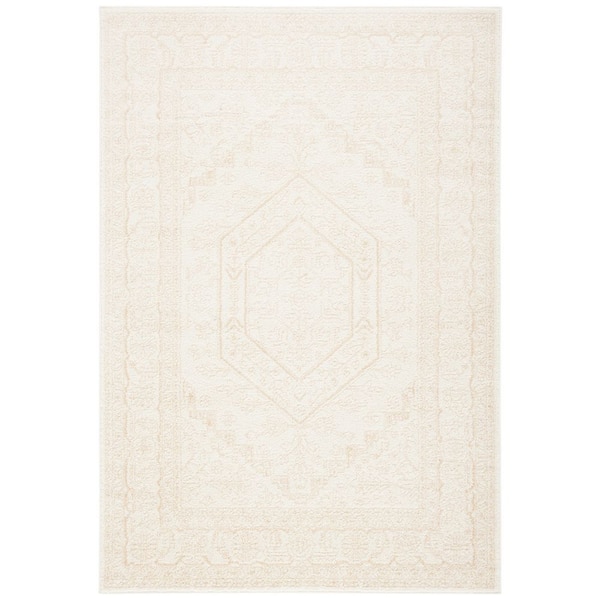 Adirondack Ivory/Beige 6 ft. x 9 ft. Border Medallion Area Rug