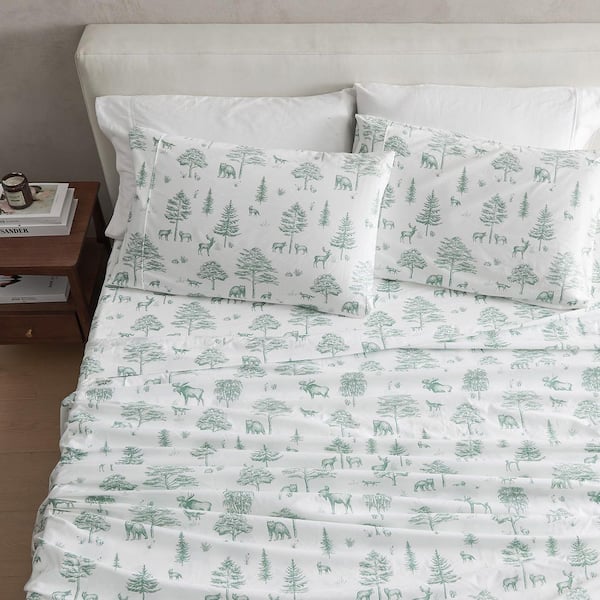 Green Soft Lodge Printed 3-Piece Microfiber Bed Sheet Set