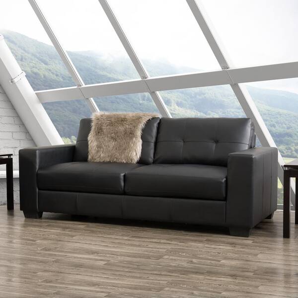 CorLiving Club Tufted Black Bonded Leather Sofa