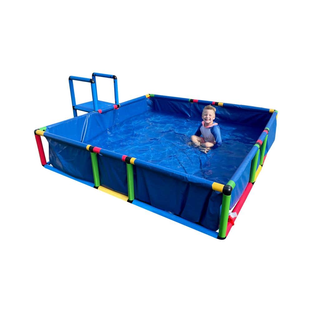 Funphix Buildable Blue Plastic Swimming Pool with Safety Steps
