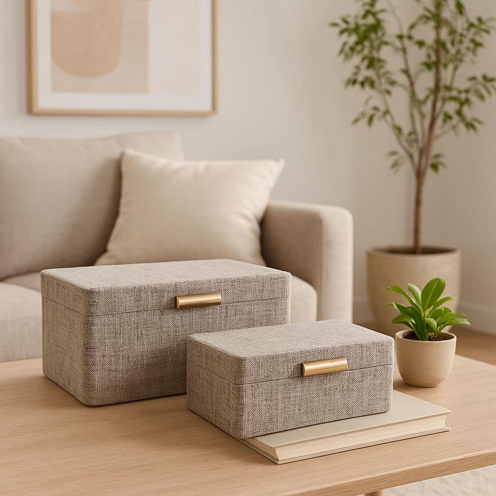 Liv & Skye Brown 7/9 in. Wood Metal Rounded Corner Decorative Boxes ...