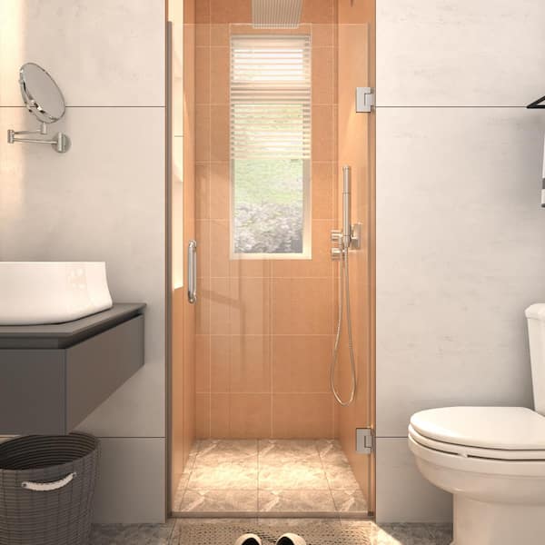 Lonni 34 in. W x 72 in. H Frameless Pivot Swing Hinged Shower Door in Chrome Finish with Clear SGCC Tempered Glass