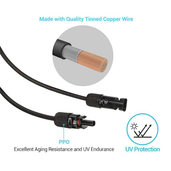 Renogy 5 ft. 12 AWG Solar Panel Extension Cable with Male to Female  Connectors RNG-EXTCB-5FT-12 - The Home Depot