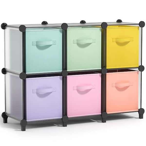 Sorbus 6 Cube Storage Organizer with 6 Fabric Multicolored Storage Bins 11-inch, Closet Organizers- Clear