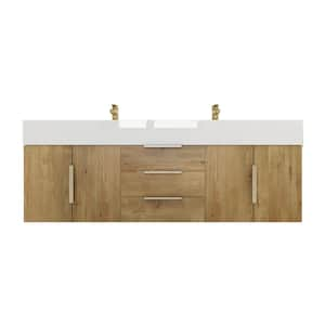 Bethany 59 in. W. x 20 in. D x 22 in. H Double Sink Floating Bath Vanity in Oak with White Acrylic Top