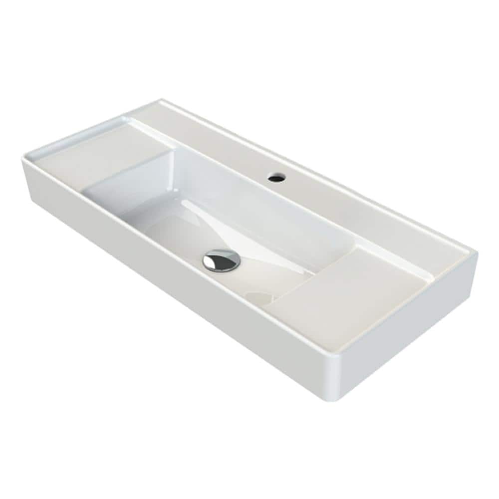 White Ceramic 33.5'' Rectangular Wall-Mount Bathroom Sink
