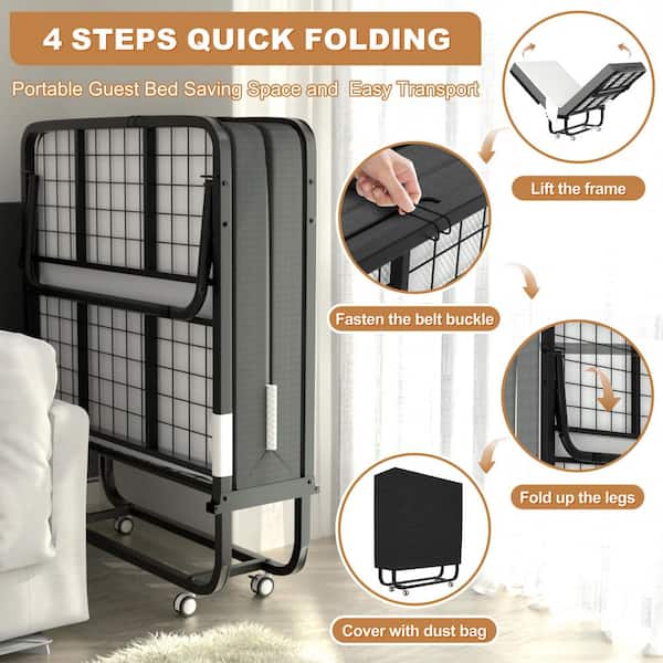 Gray Twin Folding Bed Rollaway Bed with Mattress and Metal Frame