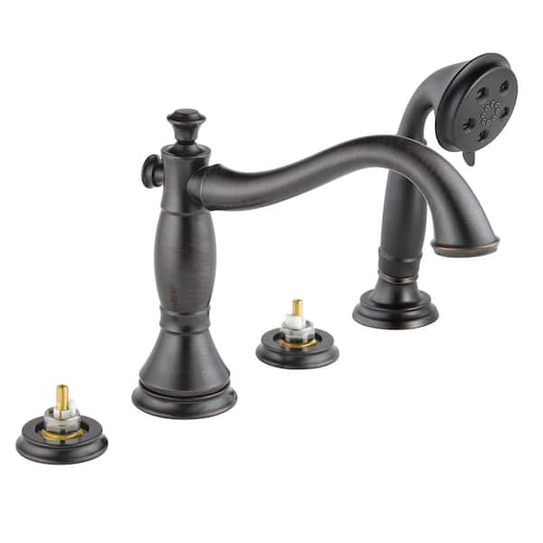 Delta Cassidy 2-Handle Deck-Mount Roman Tub Faucet Trim Kit in Venetian Bronze w/Hand Shower (Valve and Handles Not Included)