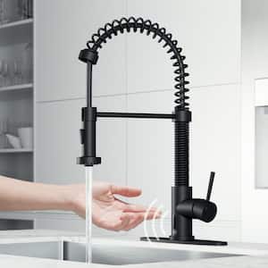 Edison Single Handle Pull-Down Sprayer Kitchen Faucet Set with Deck Plate and Touchless Sensor in Matte Black