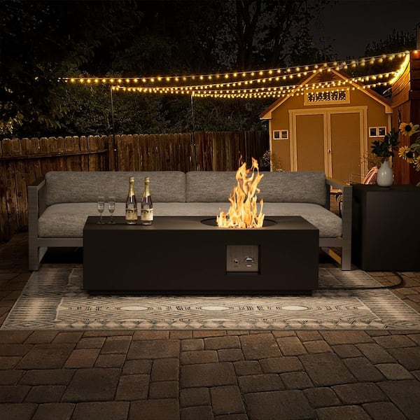 eVita 48 in, 50,000 BTU Black Coating Steel Outdoor Fire Table Propane Gas Fire Pit Table