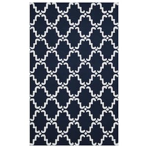 Moroccan Navy Blue/White 5 ft. x 8 ft. Lattice Hand Woven Wool Indoor Area Rug