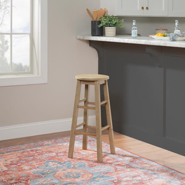 Lopes 29 in. Graywash Backless Wood Bar Stool with Wood Seat