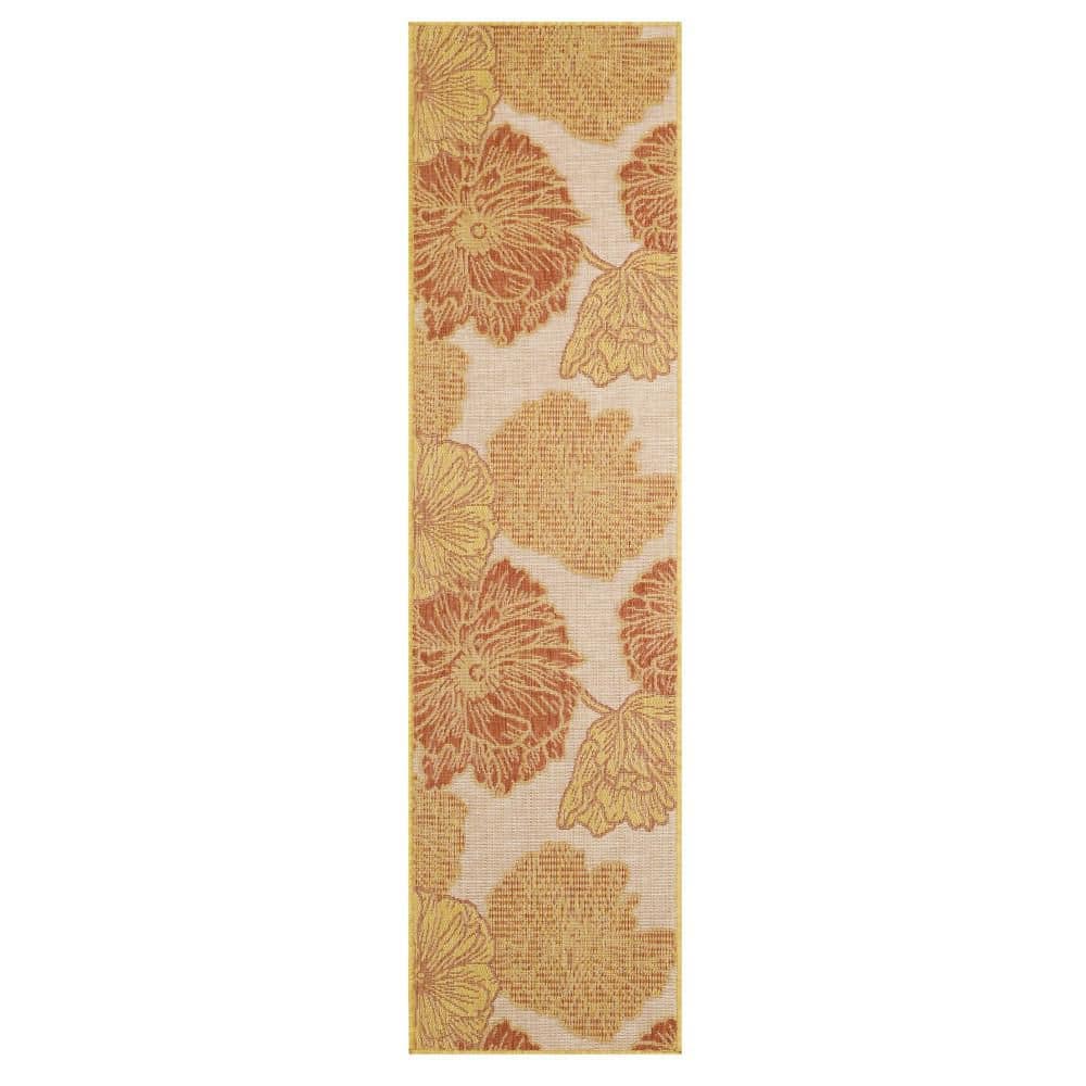 Coral Floral Flatwoven Runner Rug for Indoor/Outdoor Spaces