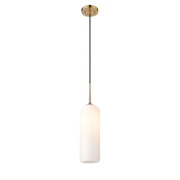 Monty 1-Light Heritage Brass Pendant Light with Matte Opal Glass Shade ...