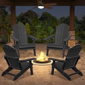 Black HIPS Plastic Folding Patio Adirondack Chair Adjustable Reclining Chair with Cup Holder