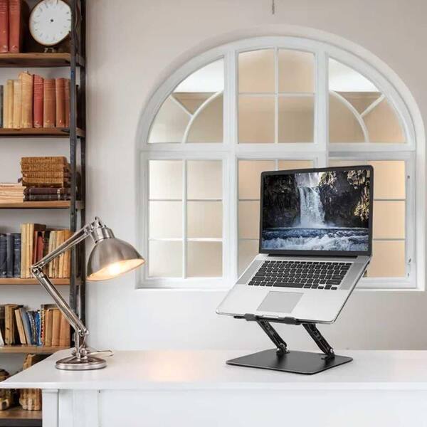 Laptop Cooler Adjustable Laptop Stand With Detachable Cooling Fan - Foldable Riser For 10-17" Laptops, Silver Riwuct Foldable Laptop Stand