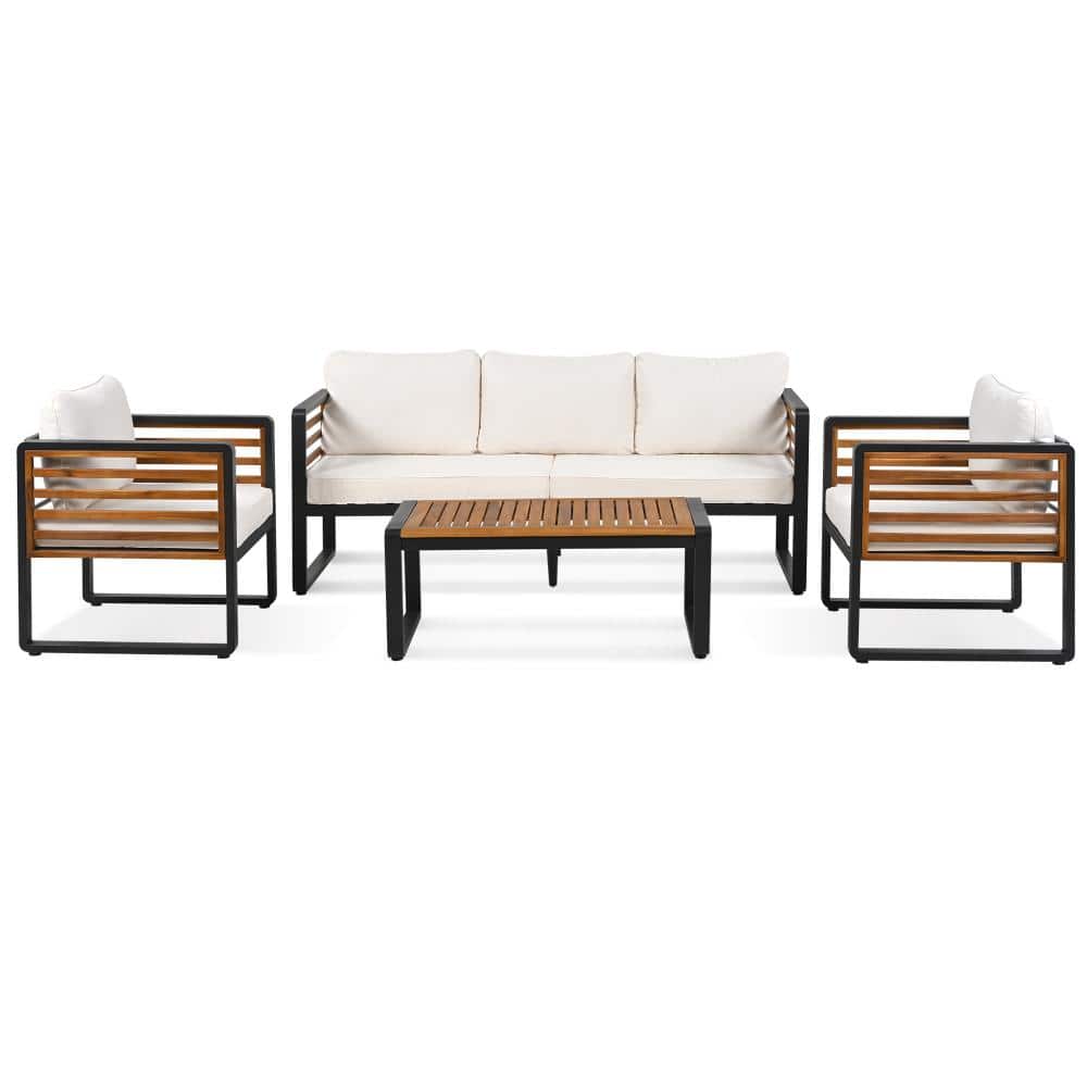 Large Size 4-pieces Outdoor Furniture sofa for 5 Person Conversation Set, Garden Sofa Set With Removable Cushion, price history on PriceWatchPro