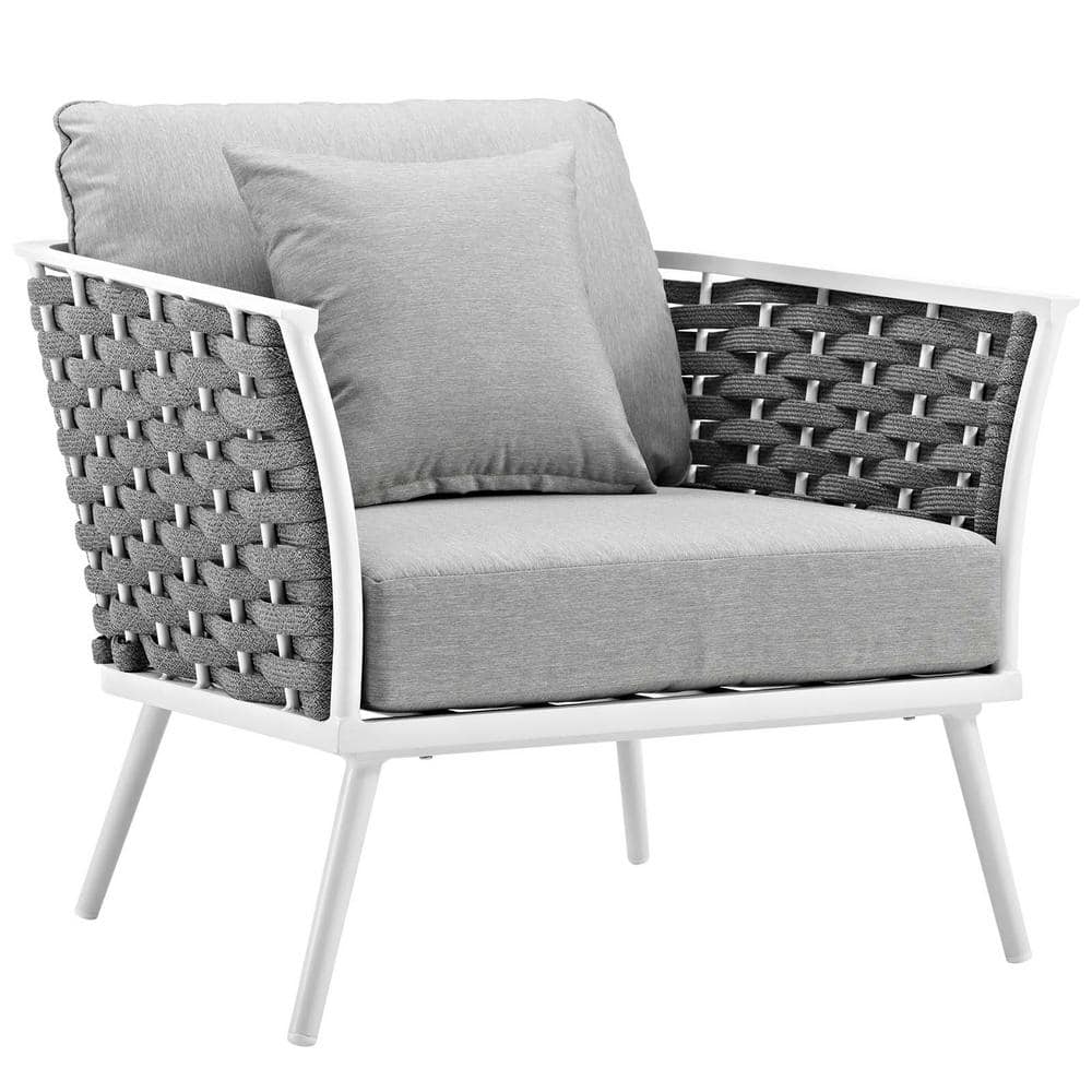 MODWAY Stance White Aluminum Outdoor Lounge Chair with Gray Cushions