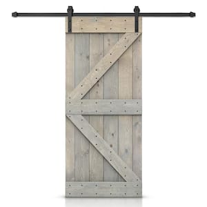34 in. x 84 in. K-Series Smoke Gray Stained DIY Knotty Pine Wood Interior Sliding Barn Door with Hardware Kit