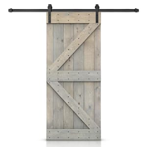 38 in. x 84 in. K-Series Smoke Gray DIY Knotty Pine Wood Interior Sliding Barn Door with Hardware Kit