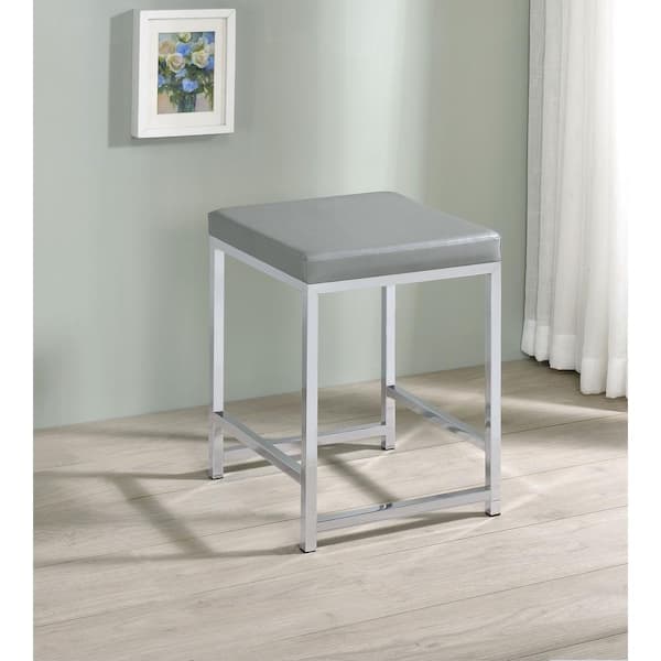 ライトグレー Stool Coaster 14.75 in. W x 14.75 in. D Light Grey and Chrome Backless