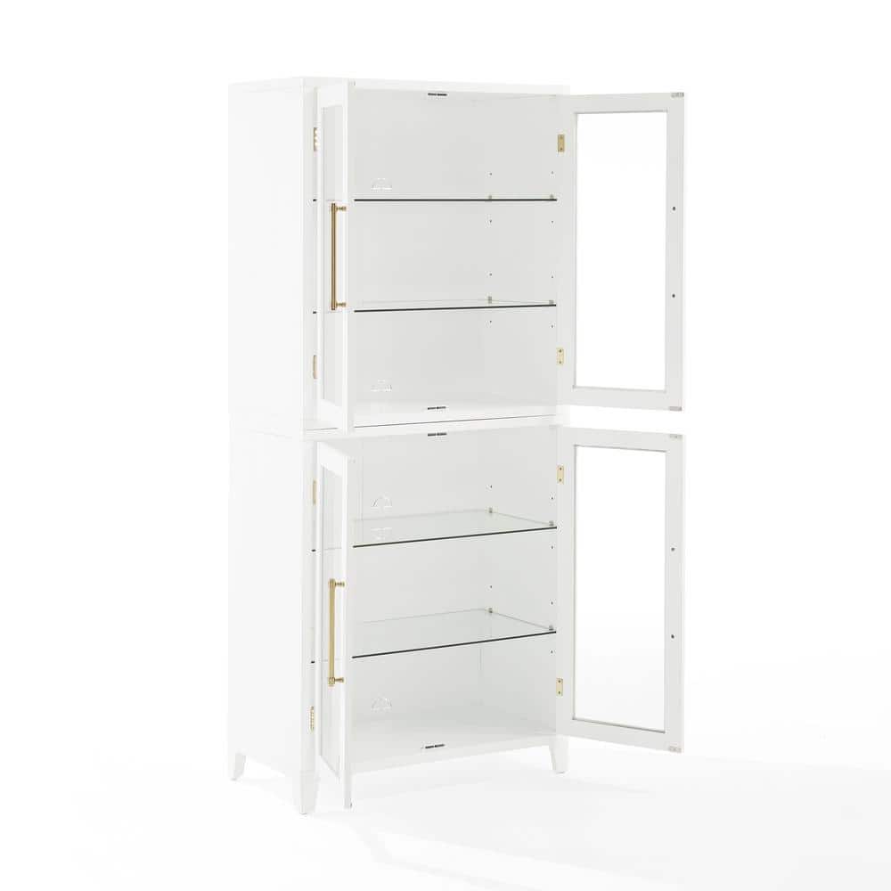 White Recessed Panel Glass Door Kitchen Pantry Cabinet