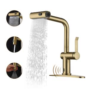 Single Handle Pull Down Sprayer Kitchen Faucet with Motion Sense Wave, Power Boost in Brushed Gold