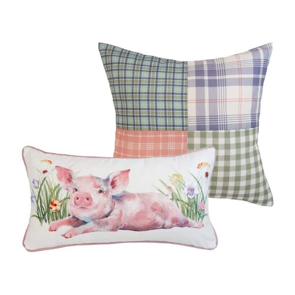 DONNA SHARP April Patch 2-Pieces Multi-Color Decor Pillow Set 12 in.x 22 in. and 18 in. x 18 in.
