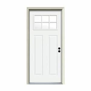 30 in. x 80 in. 6 Lite Craftsman White Painted Steel Prehung Left-Hand Inswing Front Door w/Brickmould