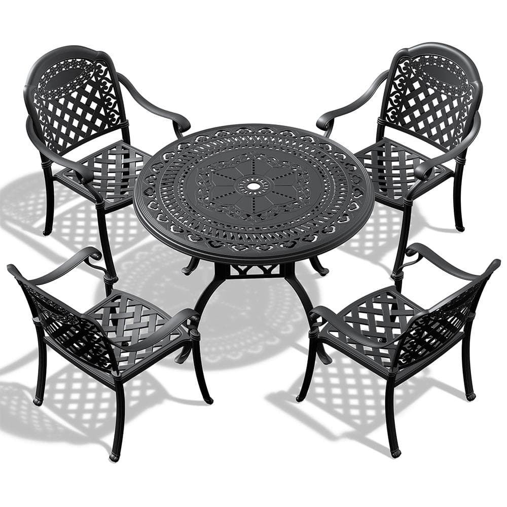 5-Piece Cast Aluminum Patio Furniture Conversation Set Outdoor Dining Set w