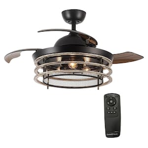 42 in. Industrial Retractable 3-Blade Matte Black Ceiling Fan with Remote Control and Light Kit