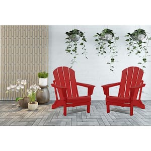 Plastic Solid All-Weather Folding Adirondack Chair in Red