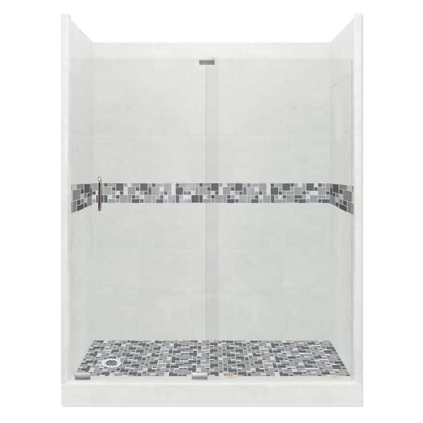 American Bath Factory Newport Grand Slider 34 in. x 60 in. x 80 in. Left Drain Alcove Shower Kit in Natural Buff and Chrome Hardware
