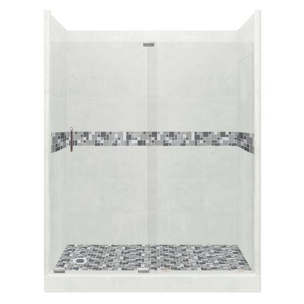 American Bath Factory Newport Grand Slider 42 in. x 60 in. x 80 in. Left Drain Alcove Shower Kit in Natural Buff and Chrome Hardware