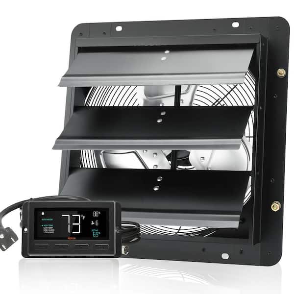 Shutter Exhaust Fan, 14 in. with Temperature Humidity Controller, EC-motor, 1513 CFM, 10-Speed Adjustable Wall Mount